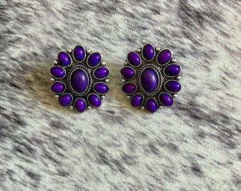 Orecchini con pietra viola western, orecchini concho in stile vintage, gioielli da cowgirl, orecchini da rodeo boho