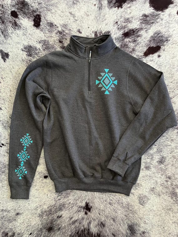 Charcoal Turquoise Aztec Quarter Zip
