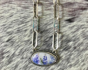 Western Floral Pendant Necklace | Bluebonnet Accent Cowgirl Necklace | Ranch Style Jewelry