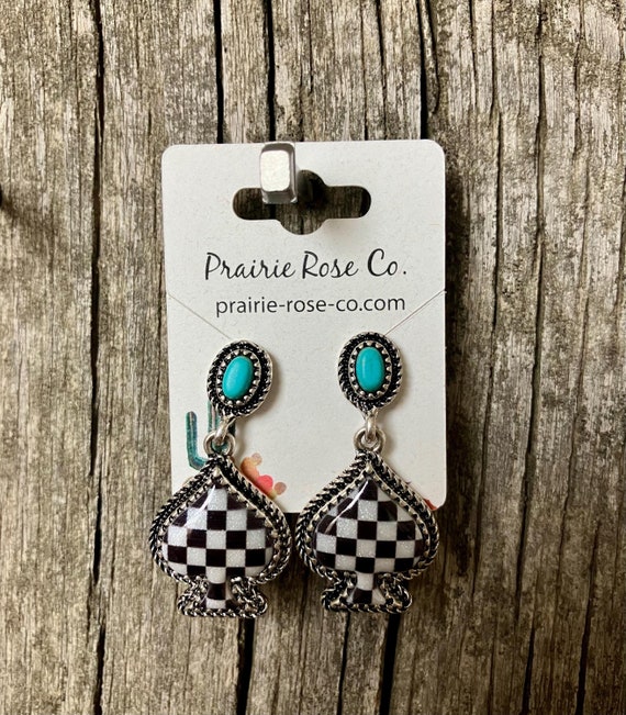 Checkerboard Spade Turquoise Earrings