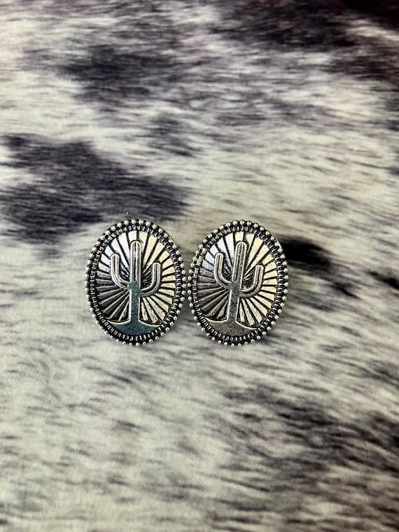 Silver Cactus Western Post Earrings