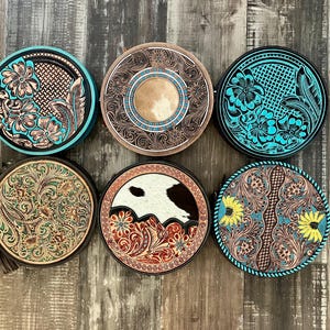 Canteen Purse | Round Tooled Cowhide Purse |