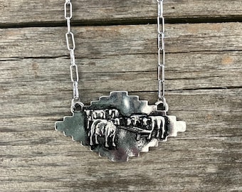 Western Cattle Scene Necklace | Silver Rancher Pendant