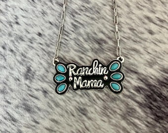 Ranchin Mama Necklace | Western Turquoise Cowgirl Pendant | Silver-Tone Chain