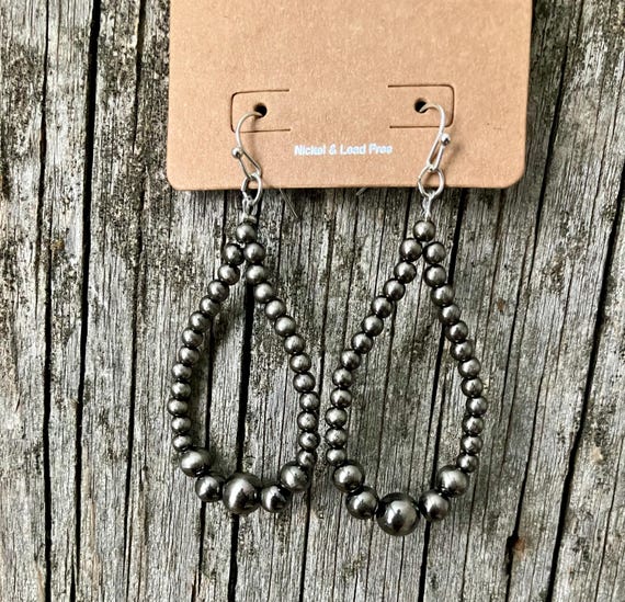 Dark Polish Silver Bead Earrings