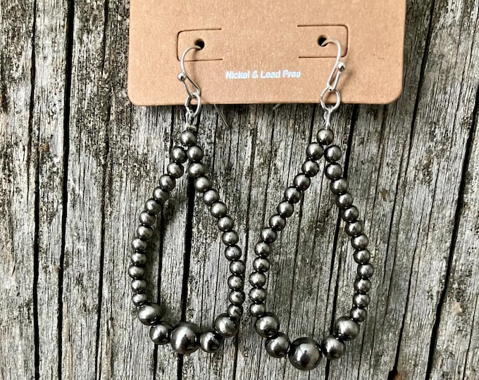 Dark Polish Silver Bead Earrings