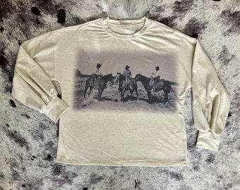 Vintage Cowboy Crewneck Sweatshirt | Western Graphic Pullover | Oversized Ranch Style Sweatshirt