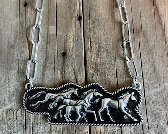 Running Horse Western Necklace – Silver Cowboy Pendant, Rodeo Jewelry, Cowgirl Gift