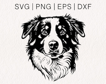 Pastor australiano SVG / Aussie SVG / Vector de cara de perro / Collie de pelo liso SVG / Sheltie SVG / SVG PNG EPS DXF Formatos