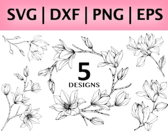 Magnolia SVG Bundle (5 Designs) Floral Corner svg | Floral Swag svg | Floral Border svg | Tropical Wreath svg