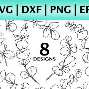 Pacote SVG de Eucalipto (8 designs) Arquivos de corte de silhueta | Ramo de oliveira SVG | Folhas tropicais SVG | Folha botânica de plantas domésticas | Samambaia SVG