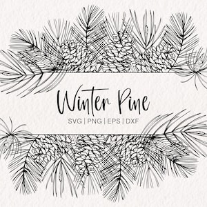 Confine SVG con pigna / Ghirlanda invernale PNG / Confine botanico SVG / Vettore di pino / Ghirlanda natalizia / Ghirlanda natalizia SVG