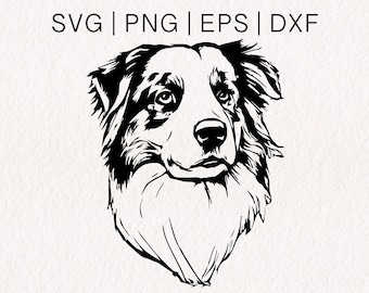 Pastor australiano SVG / Aussie SVG / Vector de cara de perro / Collie de pelo liso SVG / Sheltie SVG / SVG PNG EPS DXF Formatos