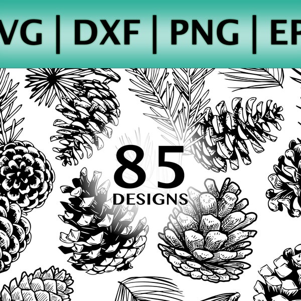 Pine Cone SVG Bundle (85 modèles) | Clipart de pin | Arbre de pin vecteur | Pin png | Acorn svg