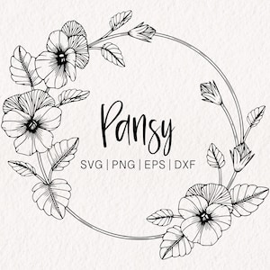 Stiefmütterchen SVG Rahmen | Floral Umrisse svg | Blumen Ecke svg | Runder Rand svg