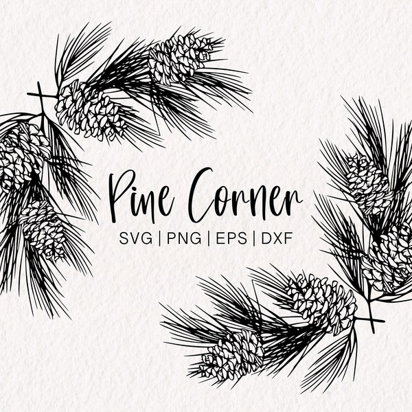 Pomme de pin SVG Cadre d’angle | Pomme de pin SVG | Couronne d’hiver PNG | Arbre de pin vecteur | Couronne de Noël | Couronne de Noël svg | Botanique d’hiver