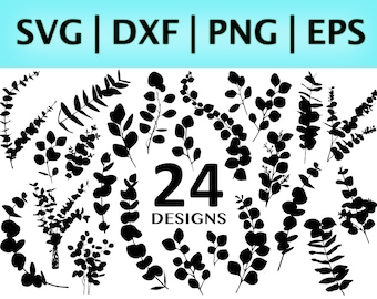 Eucalyptus SVG Bundle (24 Designs) Silhouette Cut File | svg png dxf eps Formats | Cricut | Tropical Leaves SVG | Houseplant Leaf Botanical
