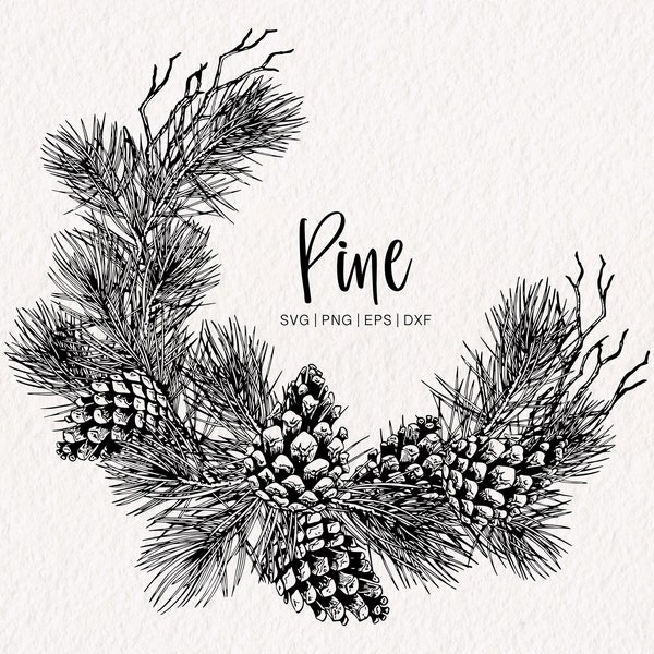 Pine Wreath SVG | Pine Cone SVG | Winter Wreath PNG | Pine Tree Vector | Holiday Wreath | Christmas Wreath svg