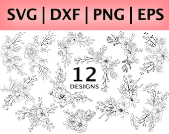 Magnolia SVG Bundle | Flower Corner svg | Square Outline svg | Square Frame svg | Cherry Blossom svg