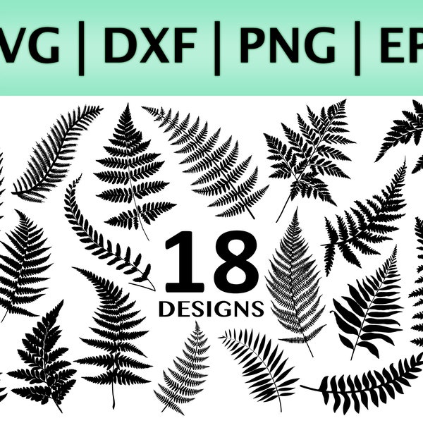 Fern SVG Bundle Silhouette Cut Files Cricut | Tropical Leaves SVG | Houseplant Leaf Botanical Vines SVG