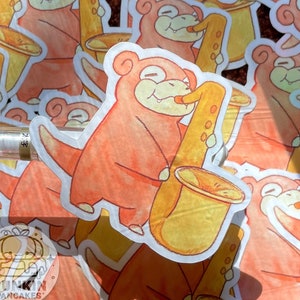 Slowpoke Saxophonspieler Aufkleber | Süsser Pokemon Sticker | Laptop, Wasserflasche, Journal Aufkleber