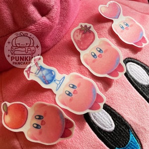 Pegatina de bebida Kirby Heart, naranja, fresa y azul, / Pegatina de vinilo, Pegatina linda, Pegatina de Kirby, Colorida