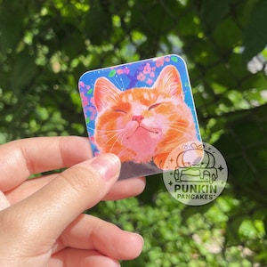 Adesivo de gato com flor relaxante | Adesivo de gato fofo | Adesivo para laptop, garrafa de água, diário