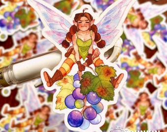 Sticker fee en druiven | Transparante sticker | Laptop, bidon, dagboeksticker
