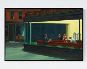 Nighthawks-Edward Hopper,wall decor,Reproduction of a Classic Painting,home office decor,art Poster,Giclee Print in various sizes