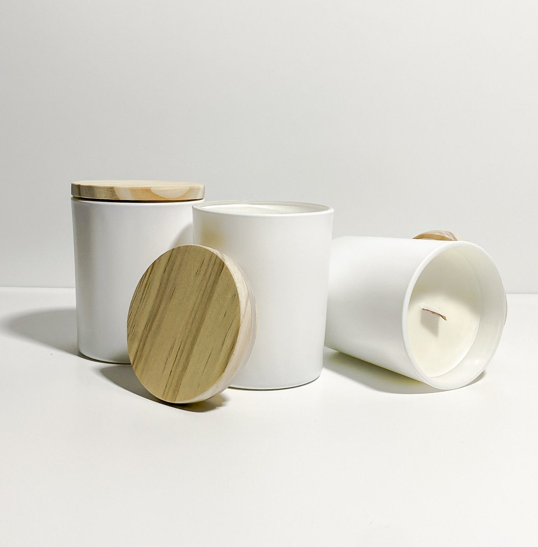 Matte White Glass Candle Jar With Bamboo Lid - 7oz Organizer - Etsy