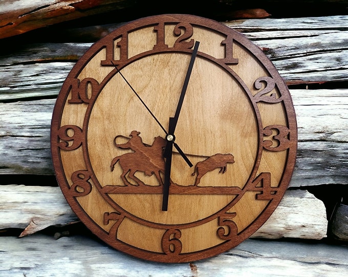 12" Roping Clock - Rodeo Decor- Gift - Handmade Clock