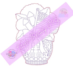Laser Ready SVG Patriotic Flower Pot | Fourth of July Door Hanger File | Independence Day Paint Kit Design for Glowforge & Silhouette
