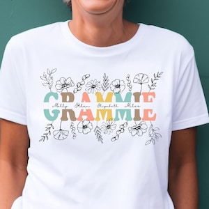 Plantillas PNG personalizables de Grammie, arte floral lineal de Grammie, camiseta de Grammie, PNG con nombre dividido personalizado, clipart floral botánico, PNG del Día de la Madre