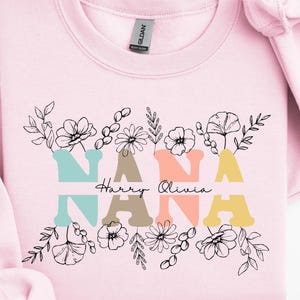Customizable Nana Line Floral PNG Templates, Floral Line Art Custom Split Name Png, Botanical Png, Floral Clipart, Mothers Day Shirt png