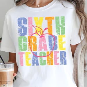 6th Grade Preppy Teacher Shirt Png Sixth Grade Teacher Png Retro Teacher Back To School Png Summer Teacher Png Elementary School Apple Shirt