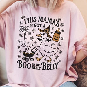 Gans Halloween Schwangerschaft Png Gans Baby Bump Shirt Png Niedlicher Geist Schwangerschaftsankündigung Baby kommt bald Gruselige Saison Png Erwartet Mama
