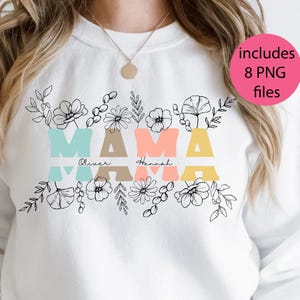 Modèles PNG personnalisables pour maman, nom séparé Png, grand-mère personnalisée, maman, maman, grand-mère, nounou grand-mère, Gigi, dessin au trait floral fête des mères Png