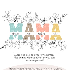 Plantillas Mama PNG personalizables, Diseño png personalizado, Mama Boho Floral png, Diseños de sublimación de Mama, Camisa Mama Boho, Camisa del Día de las Madres png