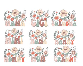 Oma Bundle Png, anpassbare Mama, Gigi Png, Mimi Png, Mama Png, Nana, Wildblumen, Retro Blumen Png Sublimation, Gänseblümchen Png, Gänseblümchen Png