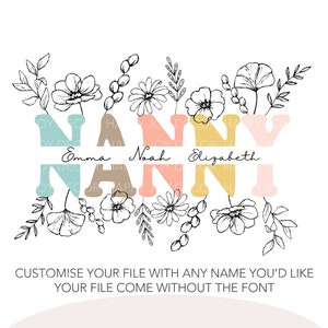 Customizable Nanny Floral PNG templates, Nanny Floral Line Art Boho Sublimation Designs, Custom Nanny Png Design, Mothers Day Shirt png