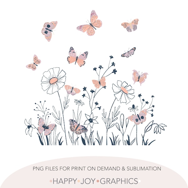 Wildflower Butterfly png, Wild Flower Sublimation png, Wildflower Tshirt png, Butterfly Shirt png, Botanical Png, Boho Style png, Floral png