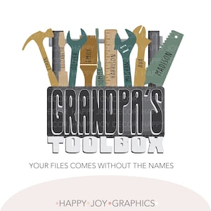 Sublimación personalizable del abuelo png, abuelo personalizado, herramientas png, caja de herramientas png, nombres de los niños, camisa del mejor papá del día del padre, nombre dividido png