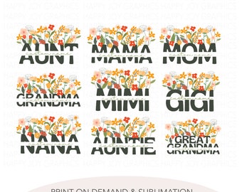 Plantillas PNG personalizables para abuelas: nombre dividido, Mimi, ascendida a tía, tía Gigi, mamá, abuela, bisabuela, Día de la Madre