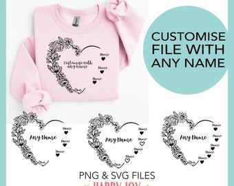 Bundle Custom Grandma Floral Heart And Grandkids Name Svg Mama Garden Svg Wildflower Svg Personalised Heart Gift For Grandma Kids Names Svg