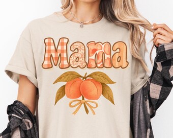 Peach Mama Png Mama Peach Coquette Png Peaches Shirt Peachy Preppy Mama Peach Esthetic Peach T-shirt Fruit Grafisch T-shirt Verwacht nieuwe moeder png