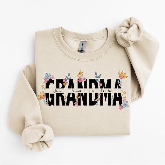 Customizable Grandma Retro Floral Png Template For Grandkids Names Grandma Shirt Png Mothers Day Png Boho Flowers Shirt Custom Split Name