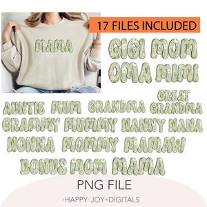 Bundle Mama Flower Png Wildflower Floral Png Mother&#39;s Day Png Boho Floral Grandma Png Auntie Png Bonus Mom Floral Shirt Design Sublimation