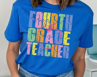 4th Grade Preppy Teacher Shirt Png Fourth Grade Teacher Png Retro Teacher Back To School Png Summer Teacher Elementary School Apple Shirt