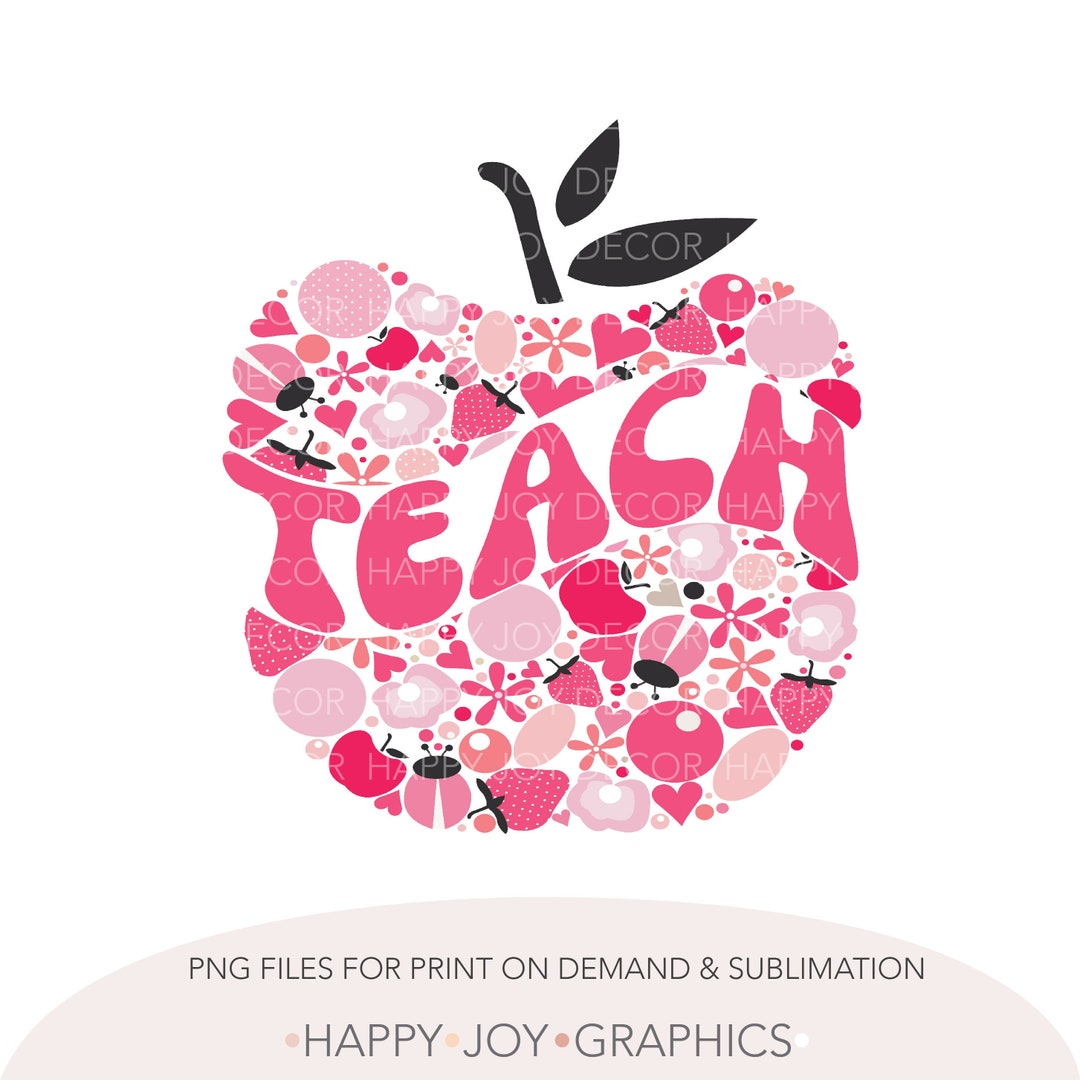 Pink Apple Teach Png, Retro School Teacher Life Png, Teacher Tumbler ...