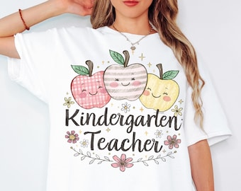 Kindergarten Teacher Apple Shirt Png Kindergarten Teacher Png Pre K Teacher Png Cute Kawaii Apple Png Trendy Teacher Design Png Classroom